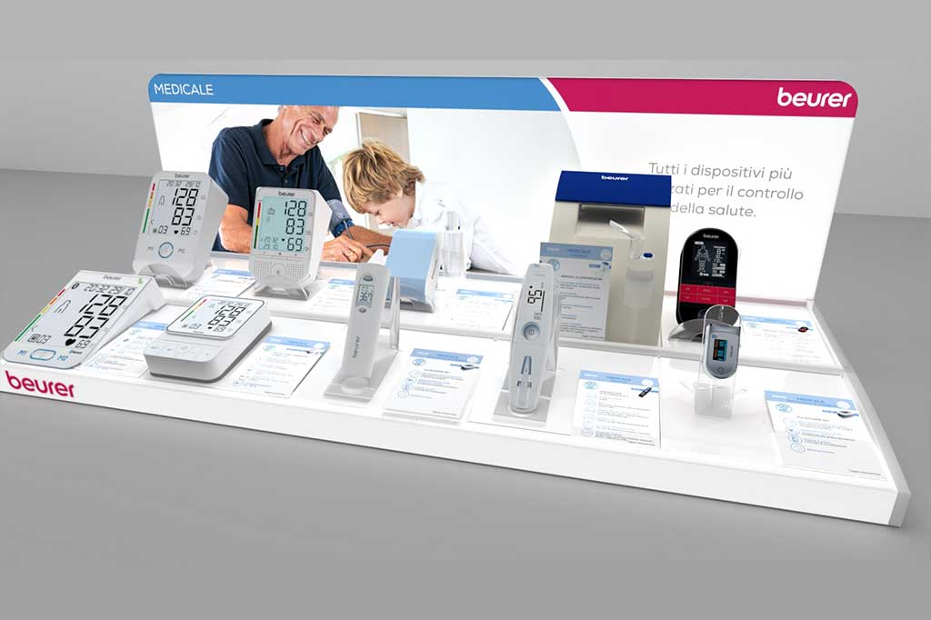 A brand display with medical goods